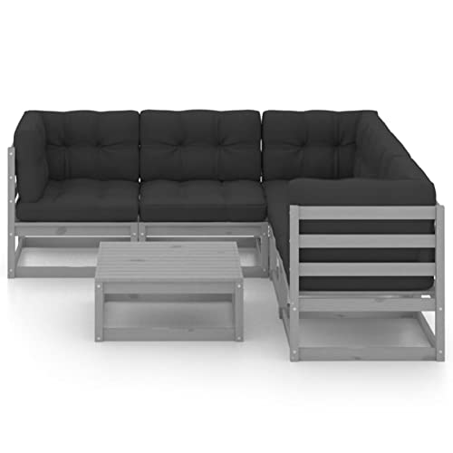 Chusui 6-TLG. Garten-Lounge-Set mit Kissen, Lounge Gartenmöbel Set, Terassenmöbel Wetterfest, Balkon Möbel, Garten Loungemöbel Set, Garten Sitzgruppe, Kiefer Massivholz – Bild 3