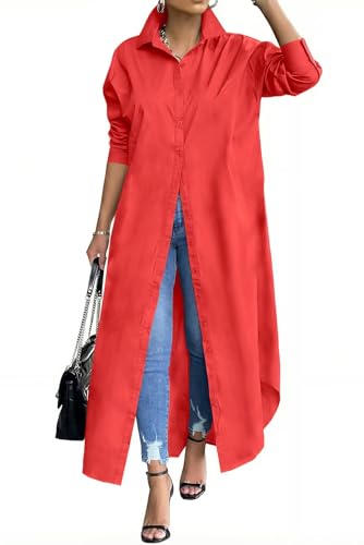 Image of Choichic Shirt Dresses for Women Casual Long Sleeve Cotton Button Down Maxi Dresses