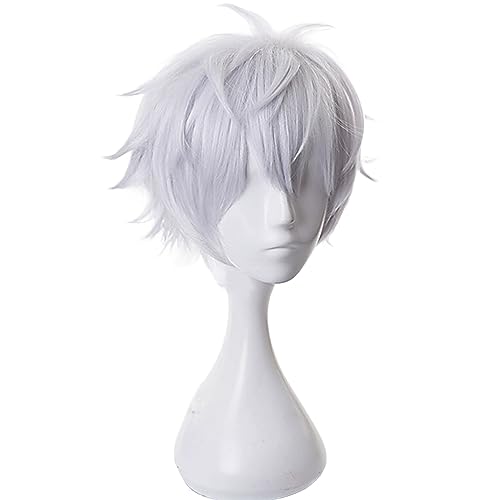 maysuwell JJK White Cosplay Wig Silver grey short hair Halloween,Christmas,Daily Fashion, Anime and Gaming Expo,Fancy ball