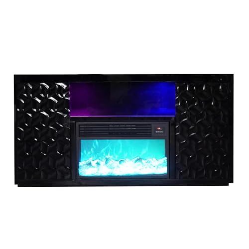 Black Electric Fireplace with LED Panel, Speakers, and Remote