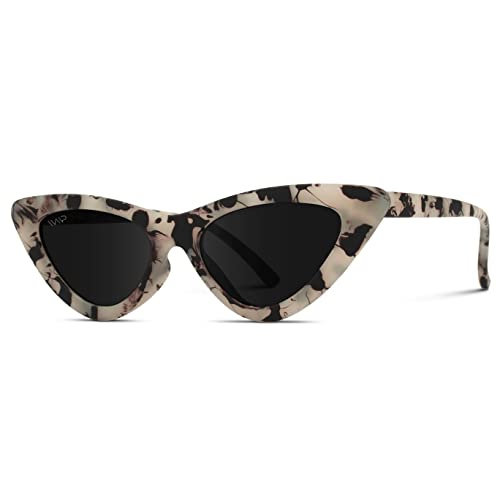 WearMe Pro - Retro Vintage Tinted Lens Cat Eye Sunglasses (Cream Tortoise Frame/Black Lens, 51)3