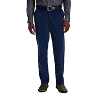 Haggar Men's Stretch Corduroy Expandable Waist Classic Fit Flat Front Pant, Cadet Blue, 38W x 29L