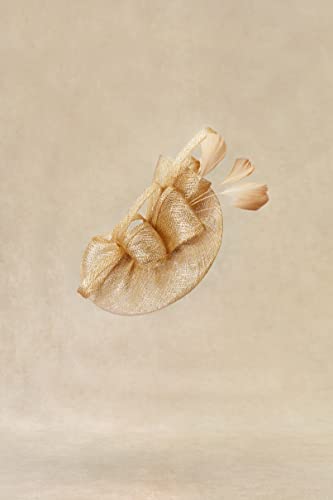 BABEYOND Women's Pillbox Fascinator Hat Kentucky Derby Hat Feather Fascinator Headband Tea Party Fascinator Hat for Cocktail (Gold)