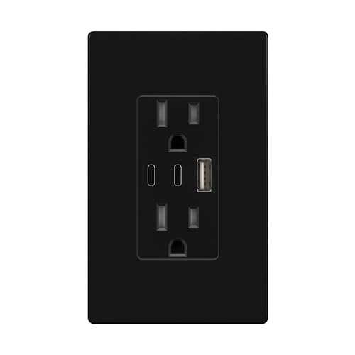 Image of TOPGREENER 4.2A 3-Port Type C USB Outlet, 15 Amp Receptacle Plug, Charging Power Outlet with Dual Type C&A Ports, Screwless Wall Plate Included, UL Listed, Residential Grade, Black