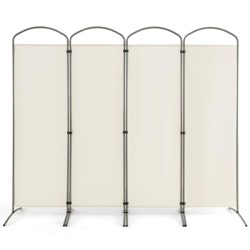 COSTWAY 間仕切り パーテーション 4連 幅221cm 高さ188cm 折りたたみ 布タイプ パーティション 衝立 目隠し 部屋仕切り スクリーン 屏風 キャスター無し オフィス クリニック レストラン ホテル ベージュ