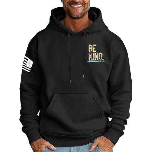 DOPOCQ Mens Hoodies Pullover Be Kind Print Casual Long Sleeve Sweatshirts Oversized Hooded Collar Drawstring Pullover