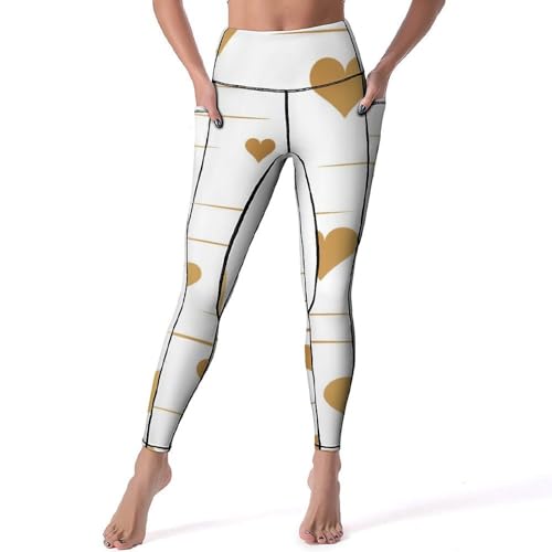 Legging Femmes Amour Rouge Doré pour Fitness et Yoga Taille Haute Taille S