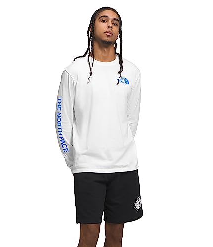 The North Face Men's Long-Sleeve Box NSE Tee, TNF White/Optic Blue, Medium