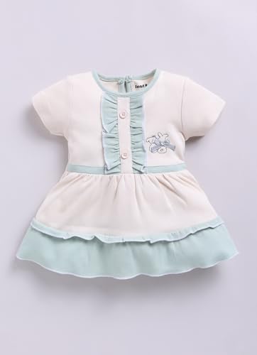 Image of Smart Baby Cotton Frock Set for Baby Girl - Stylish Soft Dress with Bloomer & Headband | 9-12 Months | Mint and White | Pack of 1