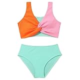 J·E Sterguard Girls Two Piece Swimsuits Teen Bikini Color Block Girls' Swimwear Ribbed Bikini Criss Cross Kids Swimsuits Size 12-14Y 1287-G