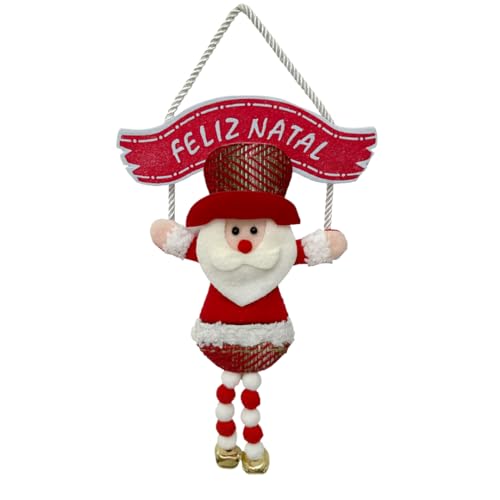 Guirlanda Natalina Papai Noel - “Feliz Natal” - 35x18cm em Poliéster – Decoração Clássica e Charmosa para Árvores, Portas e Ambientes Festivos - Modelos Sortidos
