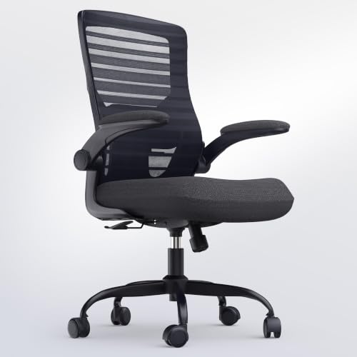 Image of Office Desk Chair for Long Hours & Lower Back Pain Relief - 4 inch Thick Molded Foam Cushion, Enhanced Lumbar Support, Padded Flip-up Armrests, Ideal for Office or Study, Black