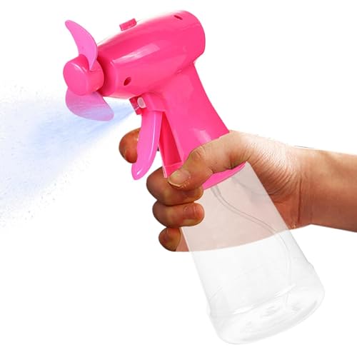 Ventilador portátil con pulverizador de agua con botella de 350 ml, ventilador de refrigeración de mano con niebla fina, funciona con pilas y recargable por USB, adecuado para viajes, deportes y uso
