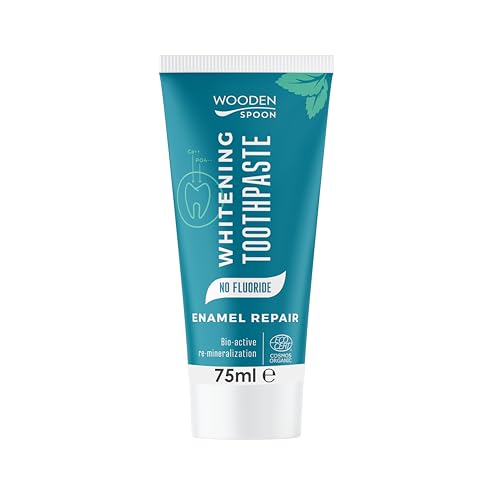 Wooden Spoon Dentifricio Biologico Sbiancante e Rimineralizzante – Doppia Menta, Omyadent 100-OG, Aloe Vera, Arnica, Echinacea – Naturale, Senza Fluoro, 75 ml
