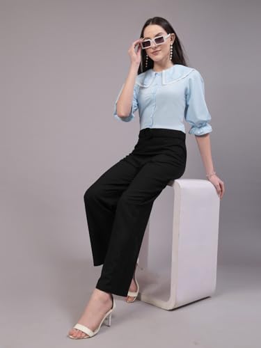 Image of Style Quotient Women Sky Blue Victorian Style Shirt