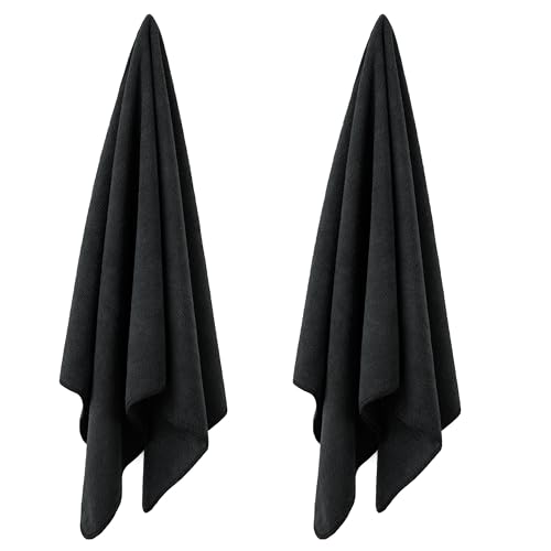 Polyte - Profi-Handtücher für Friseure - schnelltrocknend & fusselfrei - Mikrofaser - Schwarz - 50 x 101 cm - 2 Stück