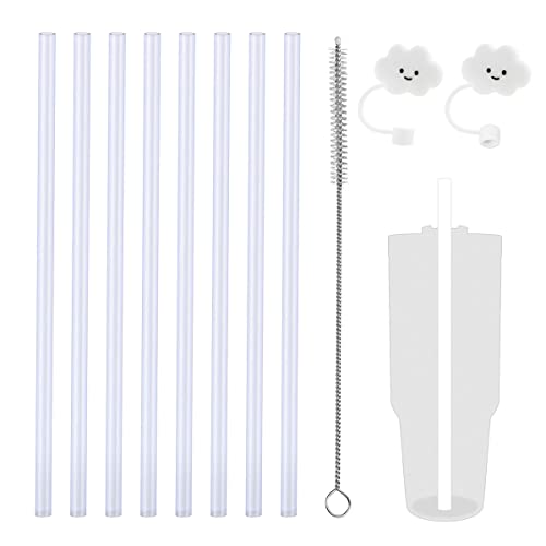 Pajita de repuesto reutilizable compatible con Stanley Adventure de 20 onzas, 30 onzas, 40 onzas, 8 pajitas de silicona con limpiador de pajitas y cubiertas de popotes