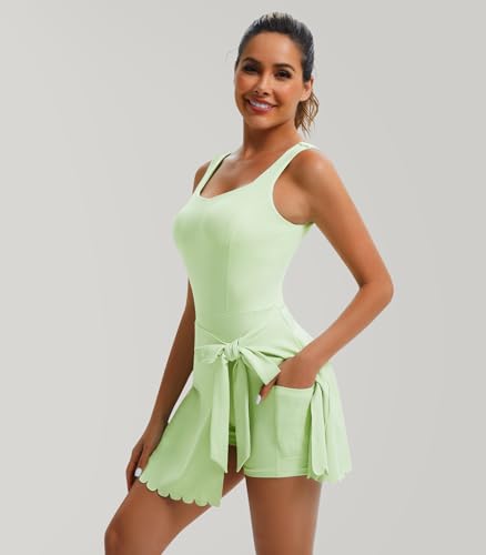 Women's Square Neck Tennis Dress Built-in Bra and Shorts Athletic Summer Sleeveless Dress with Pockets3