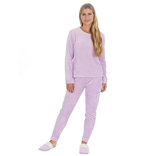 Style It Up Ladies Womens Luxury Warm Shimmer Finish Soft Twosie Cosy Flannel Pyjama PJ Set (Lilac, Large)