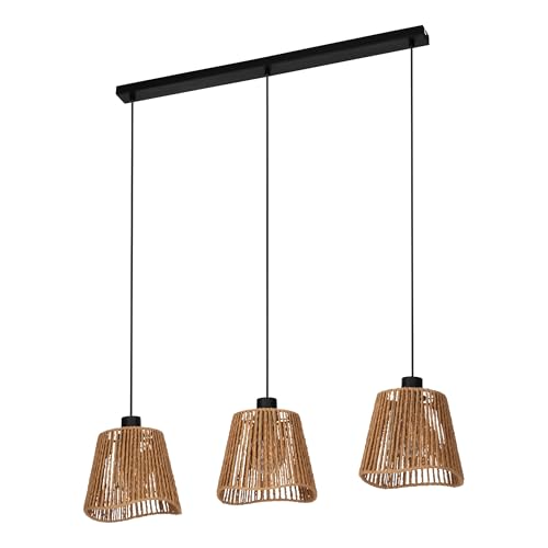 Eglo Lavister Lámpara de techo colgante sobre mesa de comedor, 3 luces, estilo japonés, metal en negro y papel natural, certificado FSC, casquillo E27, diámetro de 39 cm