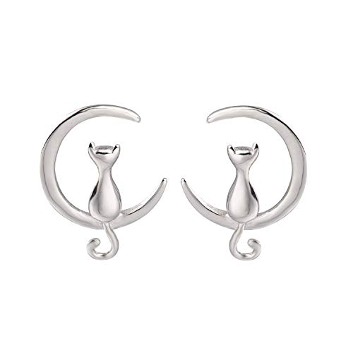 Pendientes Cat Moon Pendientes de plata esterlina Cat Cover
