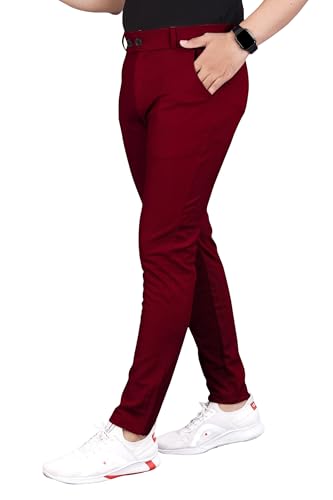 Image of Men's Formal Slim Fit Trousers | Mid-Rise Solid Pants with Button Closure | Perfect for Office Pack of 1)