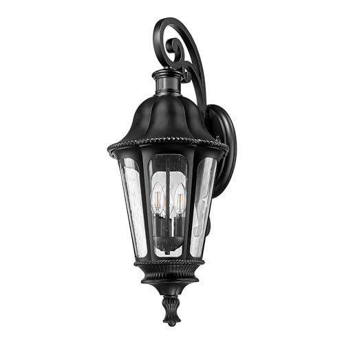 Image of Motion Sensor Outdoor Light Wall Mount, HWH Dusk to Dawn Exterior Light Fixture with Seeded Glass, Matte Black Finish, Waterproof Outside Wall Light for House, 5HW90B-L-SE BK
