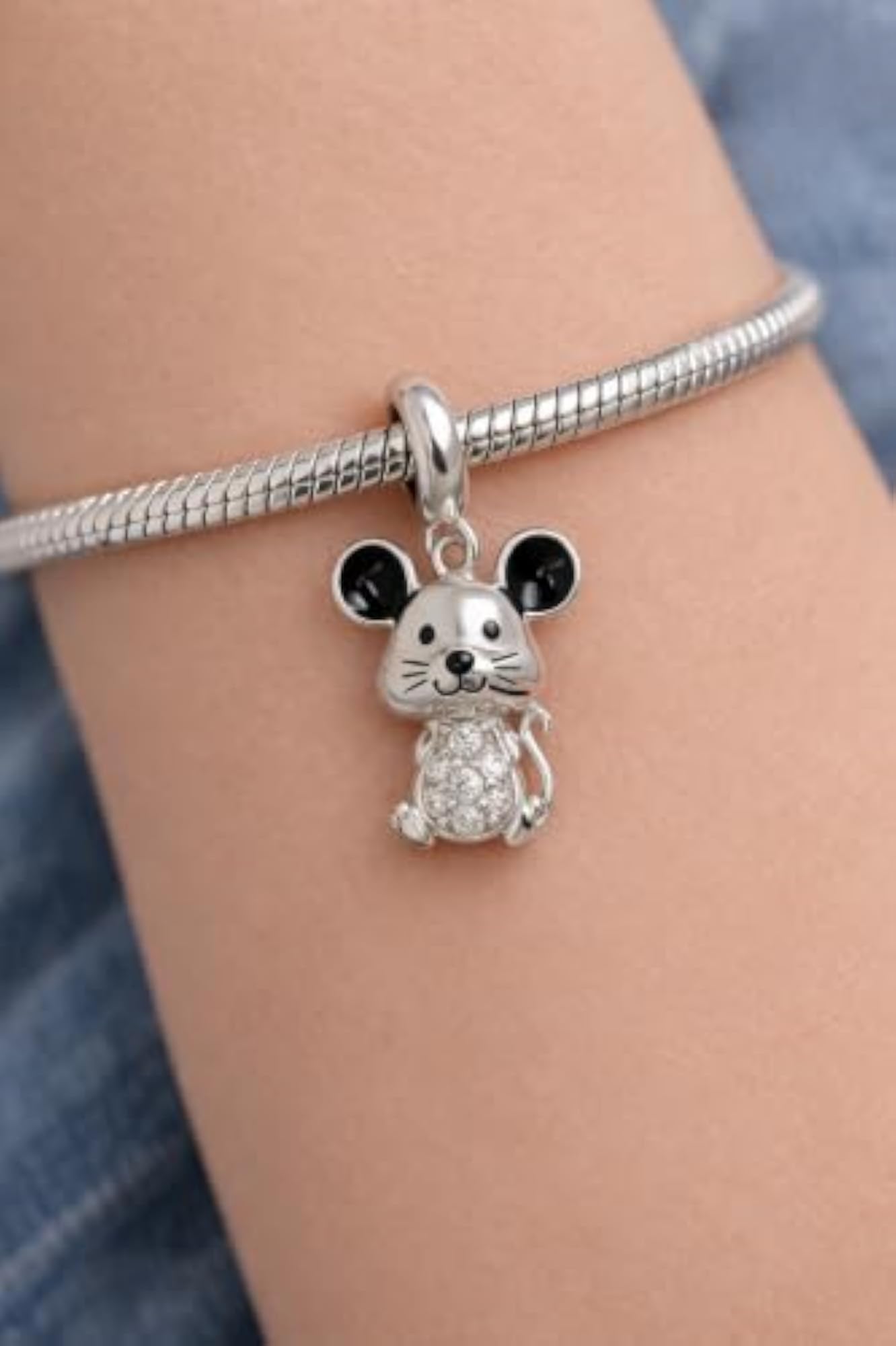 Women's 925 Sterling Silver Crystal Mouse Charm Pendant, Gift