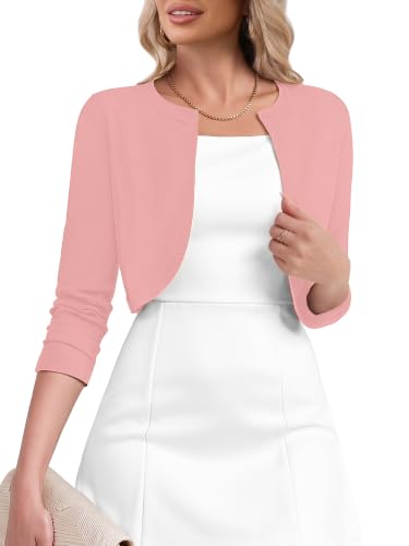 Image of Heymoments Women's 3 /4 Sleeve Casual Shrugs Lightweight Open Front Cropped Cardigan for Dresses