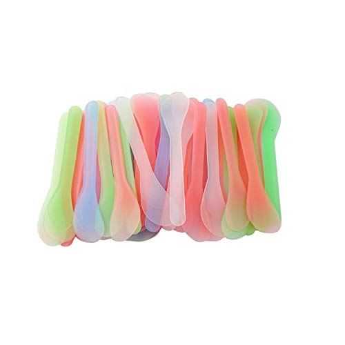 100pcs 5 Inch Plastic Cosmetic Spatulas, Disposable Makeup Tools Spoon for Mixing and Sampling, Color Random