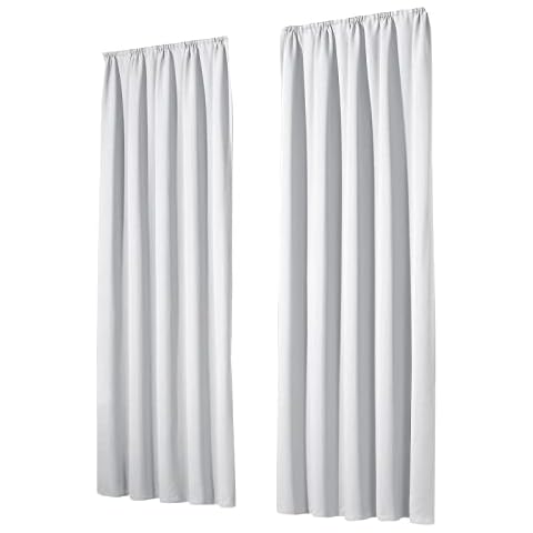 heimtexland ® Thermovorhang 2er Set Verdunklungsvorhang Kräuselband Blickdicht Verdunkelungsgardine Isolierend Arbeitszimmer Typ139 Grau-Weiß HxB 175x135 cm 2 Stück Cover