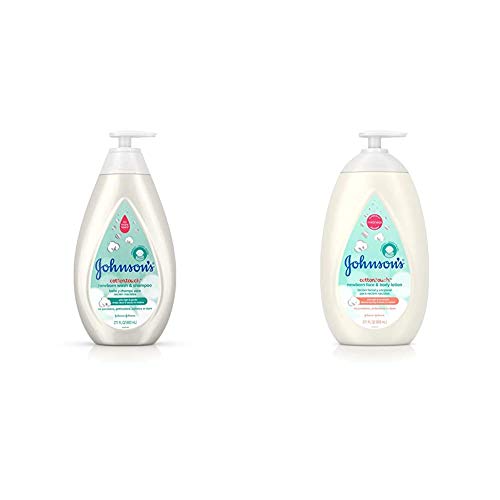Image of Johnson's CottonTouch Newborn Baby Wash & Shampoo with No More Tears, Hypoallergenic, 27.1 fl. oz with CottonTouch Newborn Baby Face and Body Lotion, 27.1 fl. oz