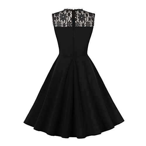 Image of 1950s Dresses for Women Vintage Elegant Short Puff Sleeve Polka Dot Patchwork Knee Length Cocktail Party Dress