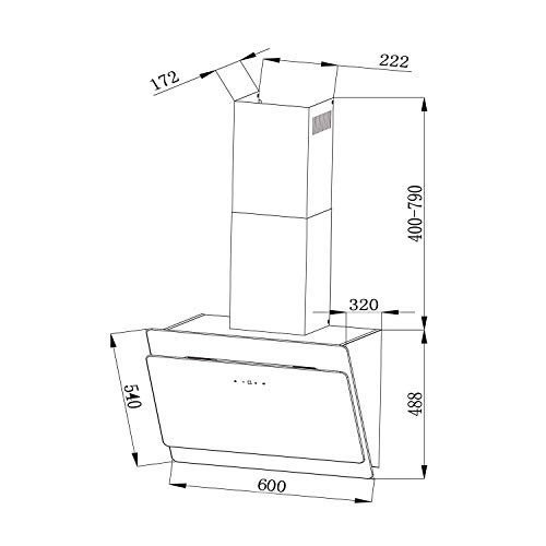 Klarstein Aurica afzuigkap - afzuigkap, afzuigkap voor wandmontage, 165 W, 620 m³ / h luchtafvoer, 3 vermogensniveaus, schakelbaar licht, incl. Montagemateriaal, 60cm, zwart - Image 8