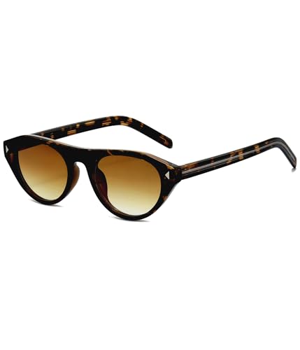 Image of EYLRIM Retro Oval Cat Eye Sunglasses for Women Men Trendy Flat Top Narrow Cateye Shades UV400 Protection