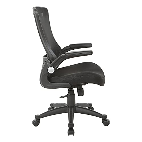 Office Star Black Screen Back Fully Adjustable Manager's Office Chair With Padded Flip Arms And Nylon Base, Black Fabric #TOP1