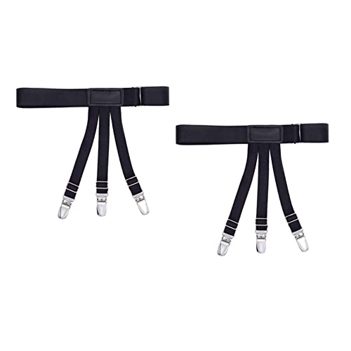 Adjustable Shirt Stays for Men - 2 Pack Black Nylon Garter Belts to Keep Shirts Tucked In- B