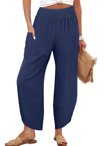 Image of ANRABESS Womens Wide Leg Palazzo Capri Pants 2026 Summer Casual High Waisted Barrel Lounge Flowy Cropped Beach Work Trousers