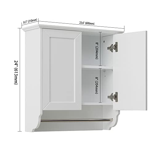 Vanirror Wall Mounted Bathroom Cabinet With Towel Bar, 23X24X8.2 Inch Wooden Bathroom Medicine Cabinet For Storage With Adjustable Shelf, Mdf Material White Bathroom Wall Cabinet With Buffering Hinge #TOP2