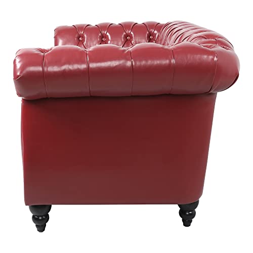 Image of LEVNARY Leather Sofa, Chesterfield Tufted Upholstered 2 Seater Couch, Modern Loveseat Couch Classic Furniture for Living Room Bedroom (Wine Red)