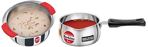 Image of Hawkins Tri-Ply Stainless Steel Induction Compatible Metro Patila, 2.5 Litre & Stainless Steel Induction Compatible Tpan, Capacity 1 Litre, 4.7 mm