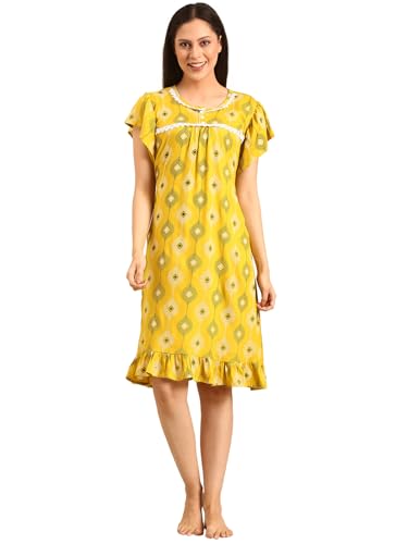 Image of Rupa Jon Aishwarya Women Short Printed Nighty in Premium Cotton Blend Fabric, Midi Length, Night Dress, Three-Fourth Length for Comfortable Everyday Wear