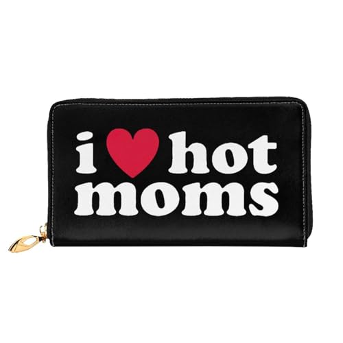 I Love hot Moms Long Leather Clutch Wallet with Dual-Sided Print - Storage bag (12 Card Slots, Zippered Coin Pocket)