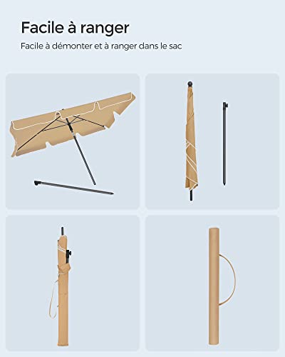 Parasol 200x125 cm UPF50+ inclinable taupe SONGMICS