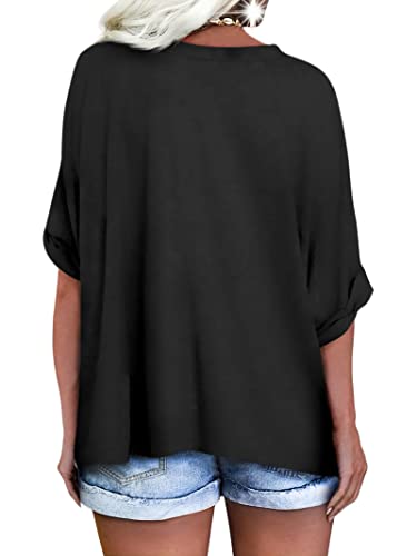 Langwyqu Women's Oversized T Shirts V Neck Short Sleeve Summer Casual Loose Tops Tees2