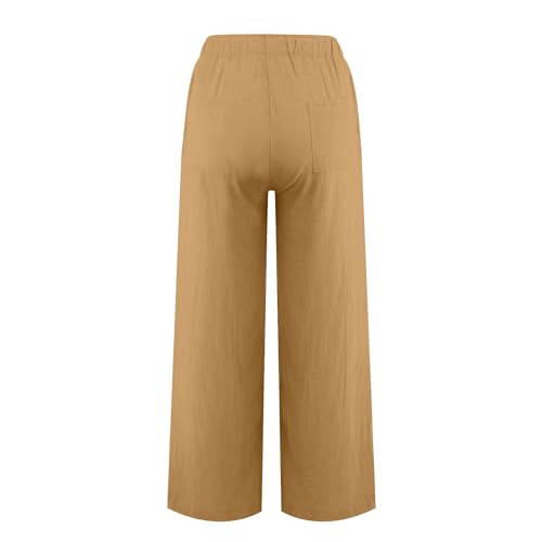 KIKX0DE Women's Fashion 2025 Linen Pants Summer Casual Wide Leg Loose Drawstring Trousers with Pockets4