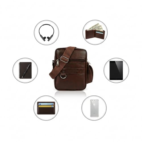 Image of Men's Leather Sling Bag Crossbody Messenger Shoulder Bag | Stylish Office Travel Side Bag with Multiple Compartments, Adjustable Strap & Secure Pockets for Daily Use