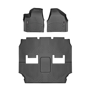 WeatherTech FloorLiner Tapis de sol sur mesure pour van toutes saisons, compatible avec Chrysler Grand Caravan (Pacfica) 2021-2025 - Ensemble complet (1ère rangée, 1 pièce 2e/3e rangée) - Noir