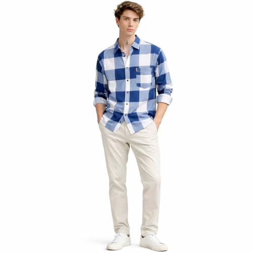 Image of FALCONWEAR Men's Cotton Checkered Casual Shirt Black and White Buffalo Plaid Button Down Full Sleeve Regular Fit Stylish for Boys and Men
