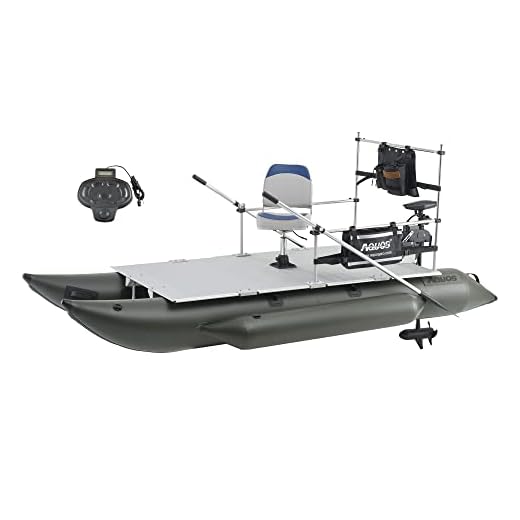 AQUOS Heavy-Duty for Two 12.5ft Inflatable Pontoon Boat with Stainless Steel Guard and Folding Seat and Haswing Remote/Foot Control 12V 55LBS Trolling Motor for Fishing